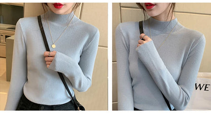 AOSSVIAO Turtleneck Sweater Women Fashion 2024 New Stretch Tops Women Knitted Pullovers Long Sleeve Bottoming Knitted Sweater