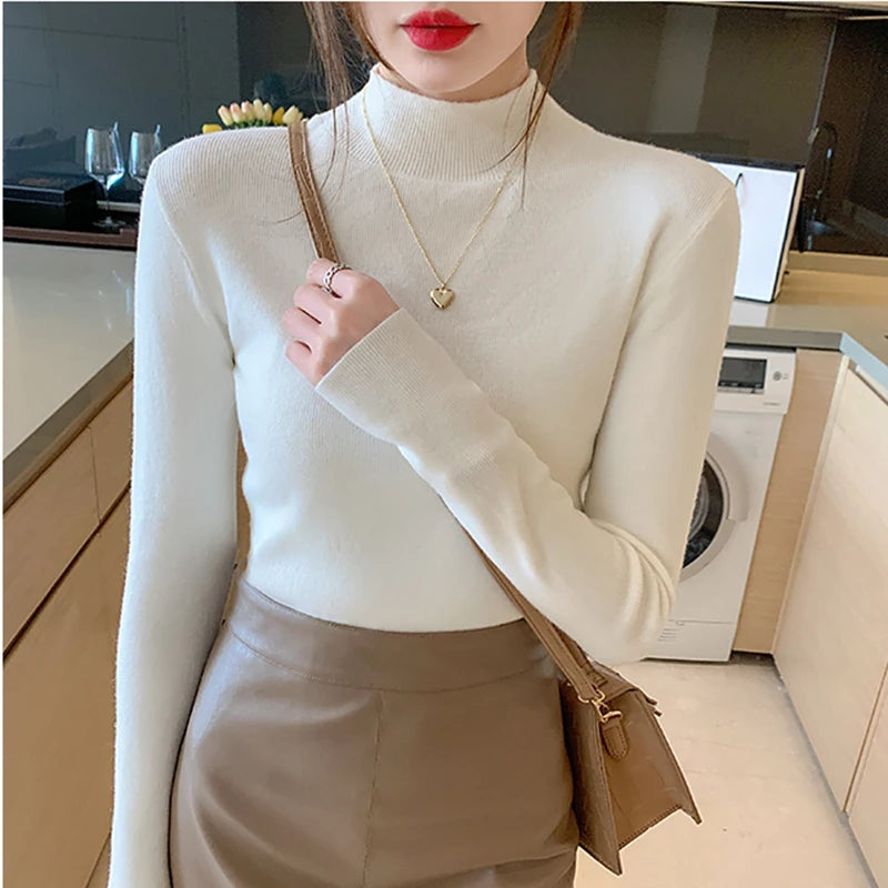 AOSSVIAO Turtleneck Sweater Women Fashion 2024 New Stretch Tops Women Knitted Pullovers Long Sleeve Bottoming Knitted Sweater