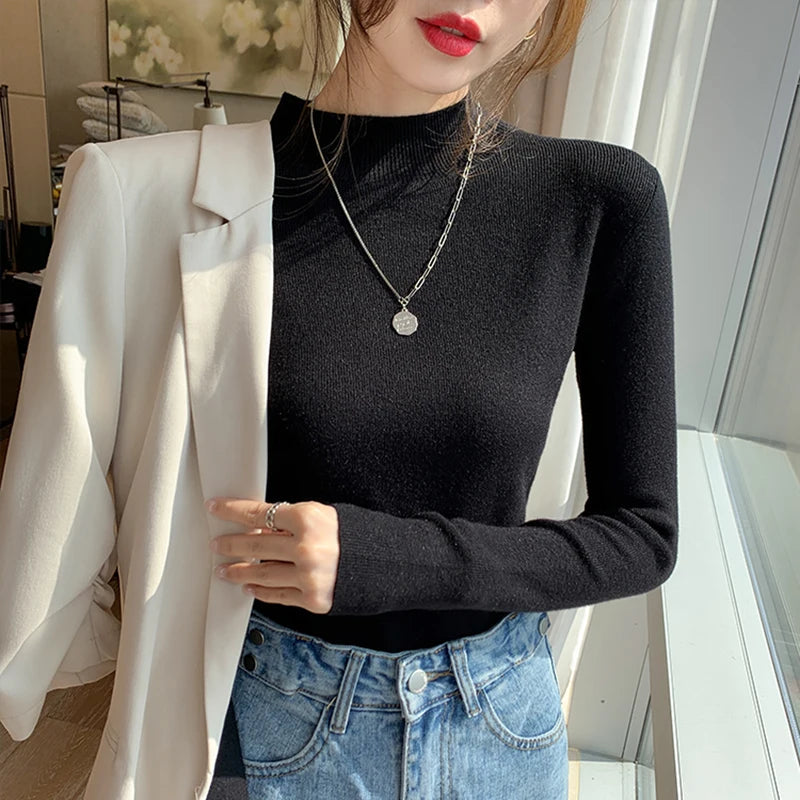 AOSSVIAO Turtleneck Sweater Women Fashion 2024 New Stretch Tops Women Knitted Pullovers Long Sleeve Bottoming Knitted Sweater