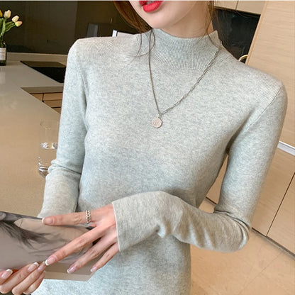 AOSSVIAO Turtleneck Sweater Women Fashion 2024 New Stretch Tops Women Knitted Pullovers Long Sleeve Bottoming Knitted Sweater