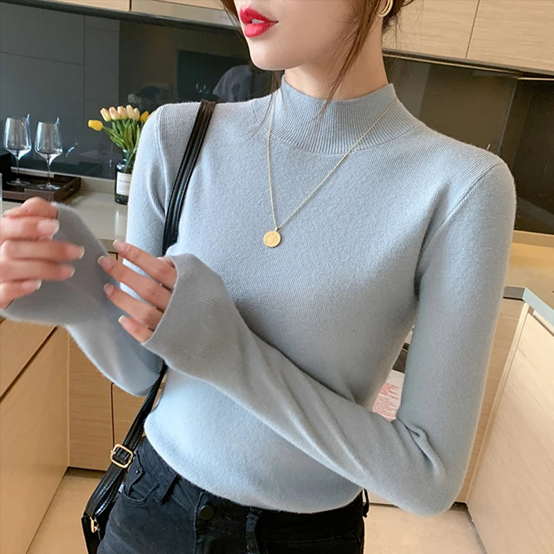 AOSSVIAO Turtleneck Sweater Women Fashion 2024 New Stretch Tops Women Knitted Pullovers Long Sleeve Bottoming Knitted Sweater