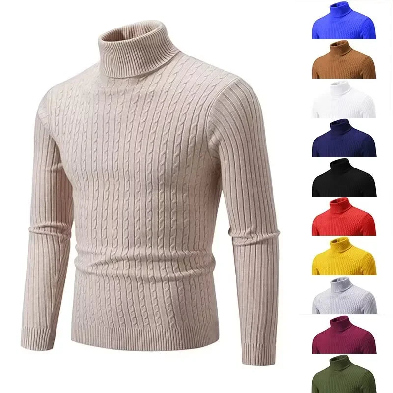 Sweater  Pullover Knitted Warm Casual Turtleneck Sweatwear  Mens Tops