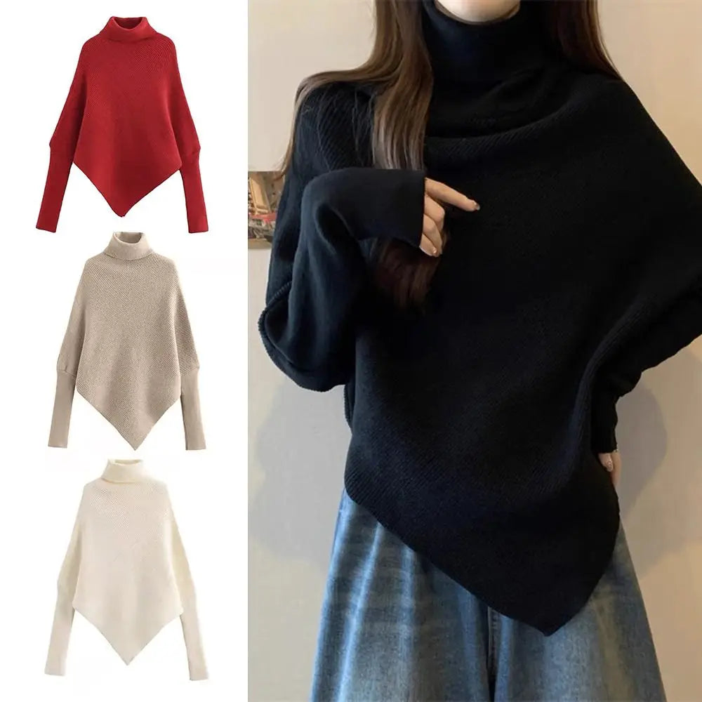 Fashion Irregular Knit Sweater Loose Thickened Female Pullovers Warm Chic Tops Autumn Winter