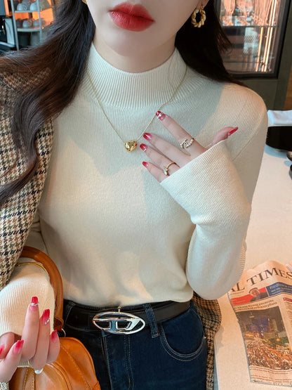 AOSSVIAO Turtleneck Sweater Women Fashion 2024 New Stretch Tops Women Knitted Pullovers Long Sleeve Bottoming Knitted Sweater