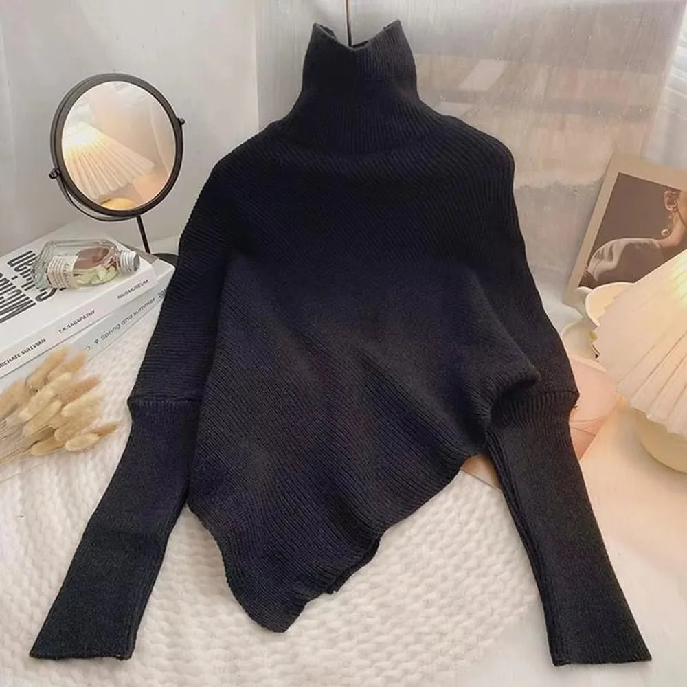 Fashion Irregular Knit Sweater Loose Thickened Female Pullovers Warm Chic Tops Autumn Winter