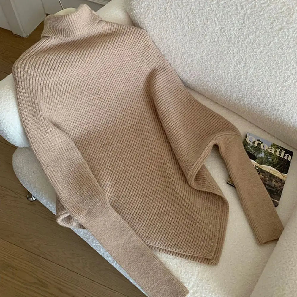 Fashion Irregular Knit Sweater Loose Thickened Female Pullovers Warm Chic Tops Autumn Winter