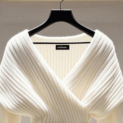 Fashion Women White Knitted Sweater Blouses V-neck Long Sleeve New Vintage Top Soft Luxury Pullovers Sweater 2025 Autumn Winter