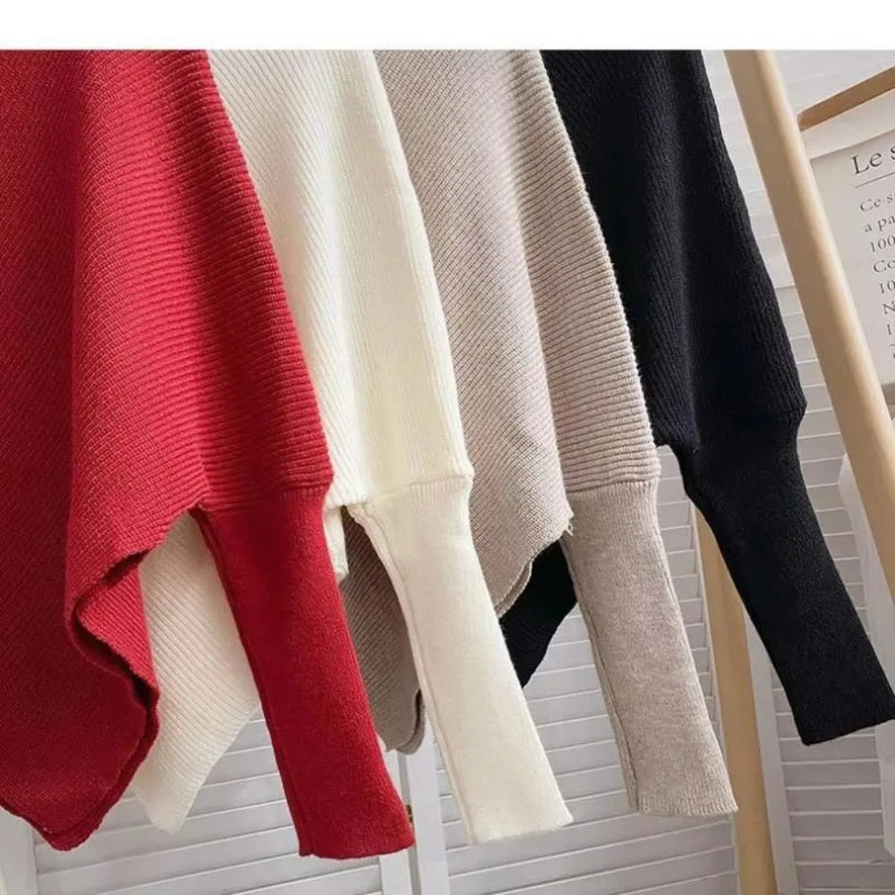 Fashion Irregular Knit Sweater Loose Thickened Female Pullovers Warm Chic Tops Autumn Winter