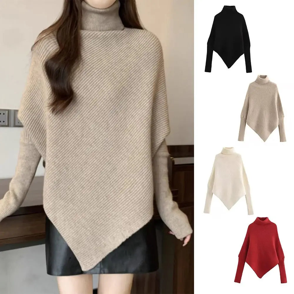 Fashion Irregular Knit Sweater Loose Thickened Female Pullovers Warm Chic Tops Autumn Winter