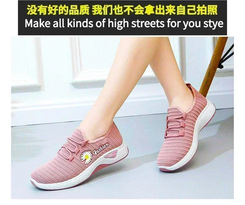 Fashionable sports shoes for women, thick and breathable soft soled mesh, lightweight casual shoes, trendy coconut shoes