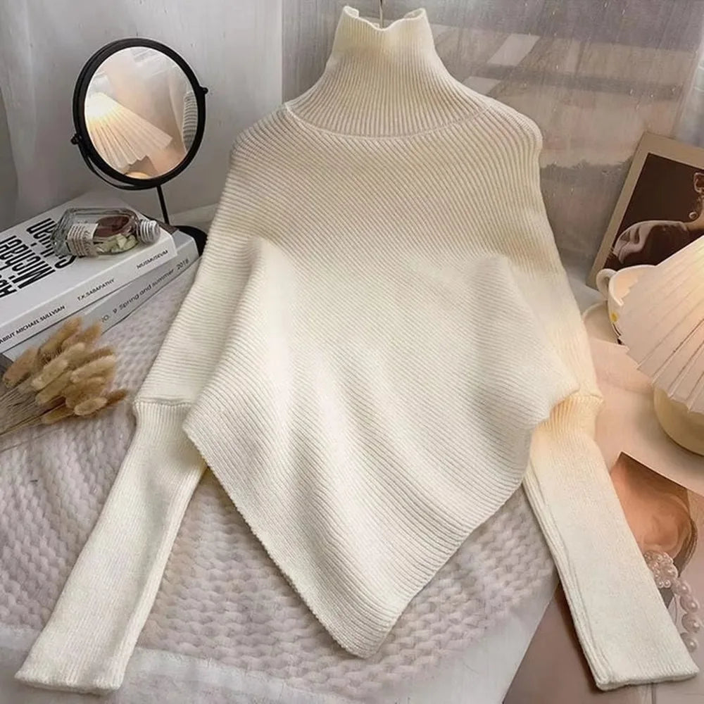 Fashion Irregular Knit Sweater Loose Thickened Female Pullovers Warm Chic Tops Autumn Winter